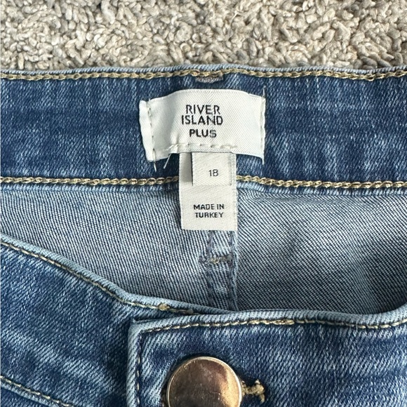 River Island Plus mid rise slit side flared jeans 14 XL medium blue stretch high - Picture 8 of 15